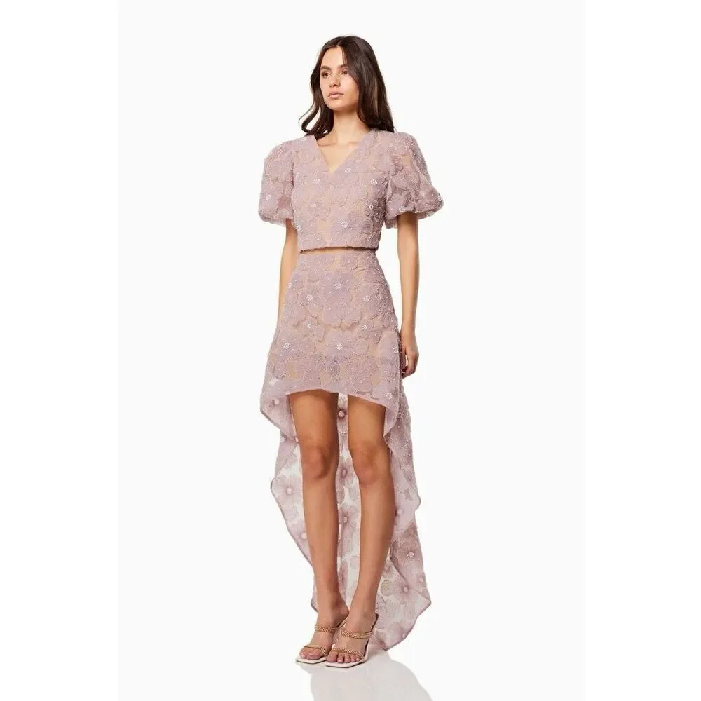 Elliatt Indira Floral Top & Skirt Set in Mesh White bridal bachelorette NWT$650 - Picture 4 of 16